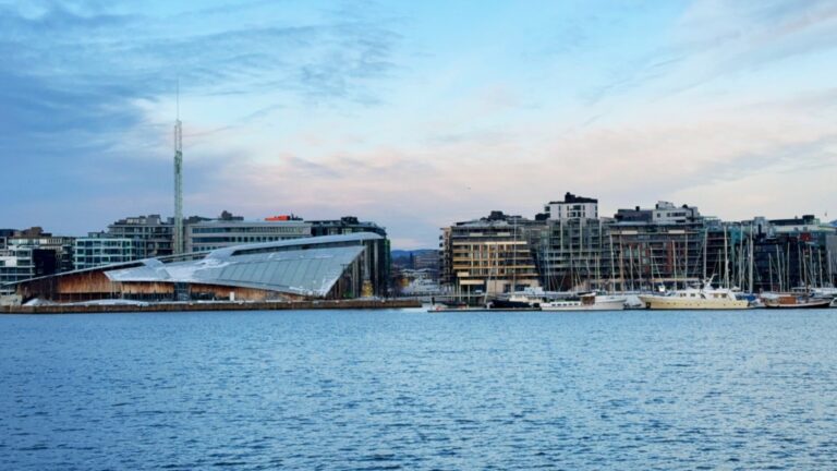 Tjuvholmen and Aker Brygge seen from the Oslofjord. Photo: David Nikel.
