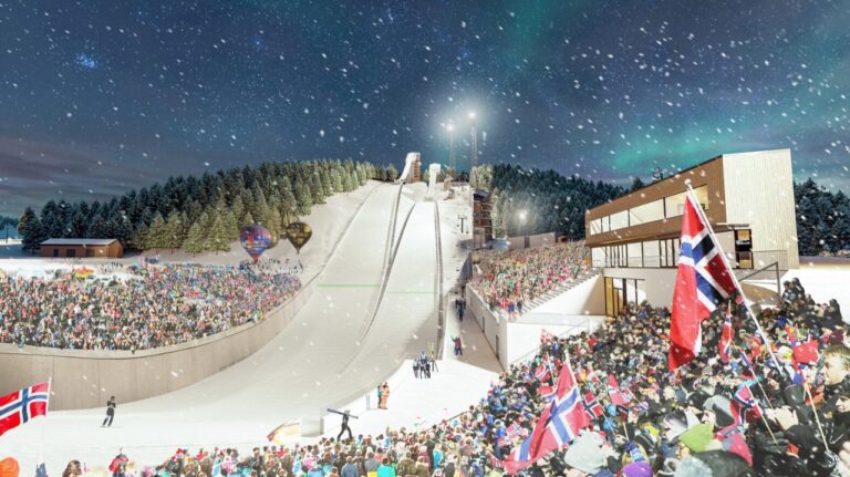 Artist’s impression of Granåsen during the 2025 Ski World Cup in Trondheim, Norway. Image: Trondheim 2025.