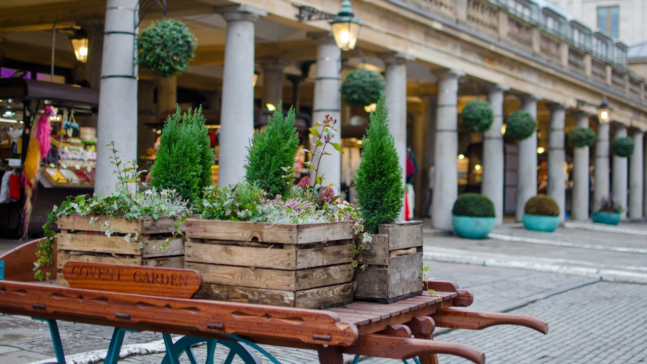 Cart outside Covent Garden market in London.