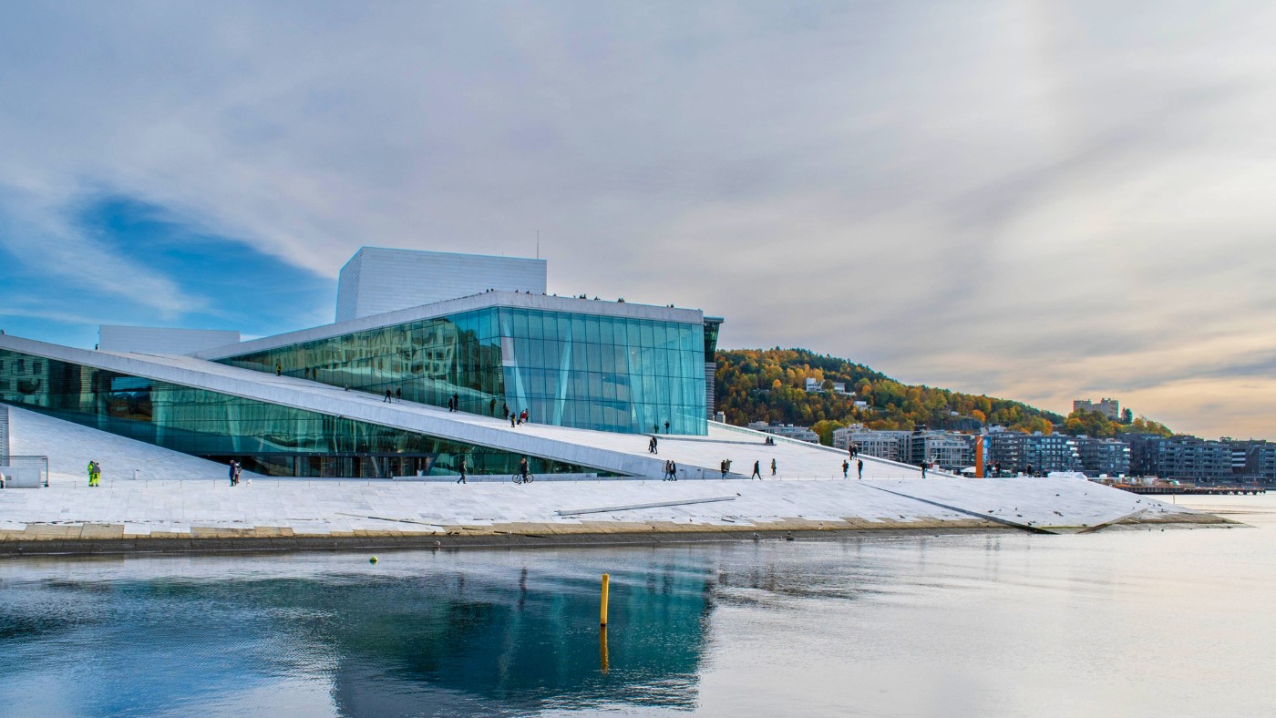 Sloping roof of Oslo Opera House.
